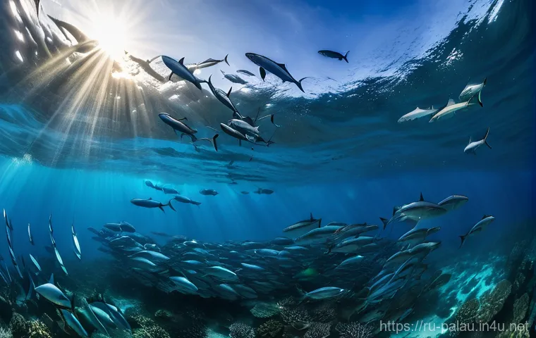 팔라우 다이빙 명소 - **Prompt 2: Majestic Manta Rays at a Cleaning Station**
    "An awe-inspiring underwater shot captur...