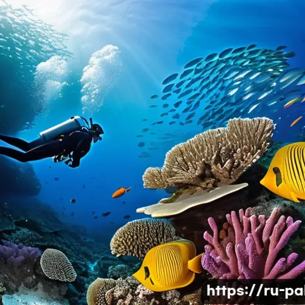 팔라우의 가장 아름다운 산호초 - **Vibrant Coral City with Diver:**
    A breathtaking, high-definition underwater scene showcasing t...