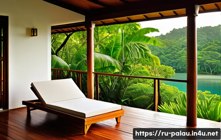 팔라우의 가장 인기 있는 리조트 비교 - A serene beachfront bungalow in Palau at sunrise, nestled among lush tropical greenery with gentle o...