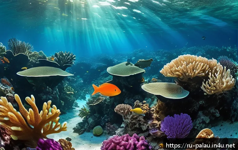 팔라우 여행 중 마주할 수 있는 야생동물 - A vibrant underwater scene in Palau’s coral reefs, featuring a diverse array of colorful fish includ...